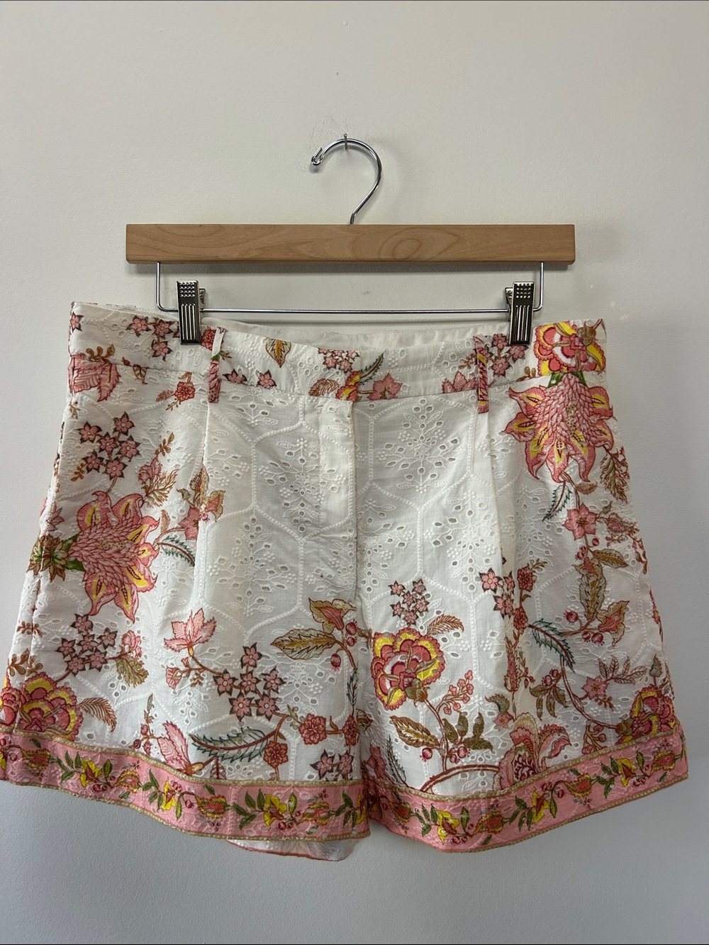 Hemant & Nandita white floral eyelet belted shorts
